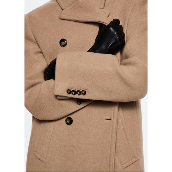 MANGO NWOT Neutral Camel Beige Long Double Breasted Virgin Italian Wool Coat S - Picture 11 of 16